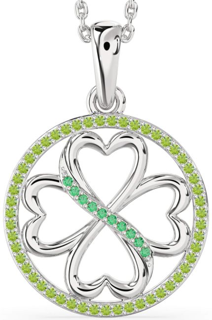 Emerald & Peridot Silver Clover Circle Necklace