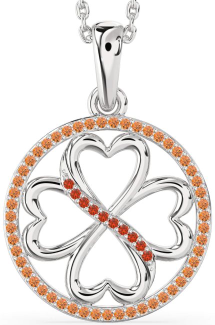 Fire Opal & Citrine Silver Clover Circle Necklace
