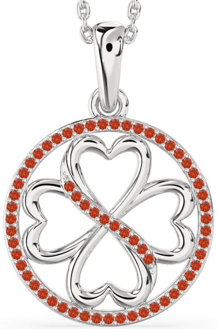 Fire Opal Silver Clover Circle Necklace