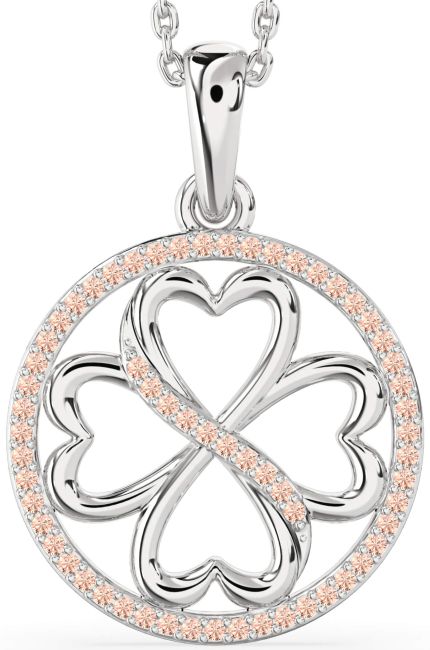 Morganite Silver Clover Circle Necklace