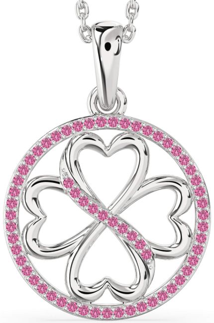 Pink Sapphire Silver Clover Circle Necklace