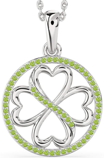 Peridot Silver Clover Circle Necklace