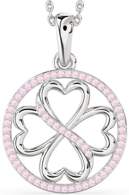 Rose Quartz Silver Clover Circle Necklace