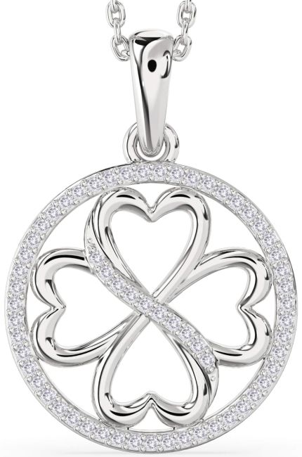 Salt & Pepper Diamond Silver Clover Circle Necklace