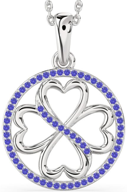 Tanzanite Silver Clover Circle Necklace