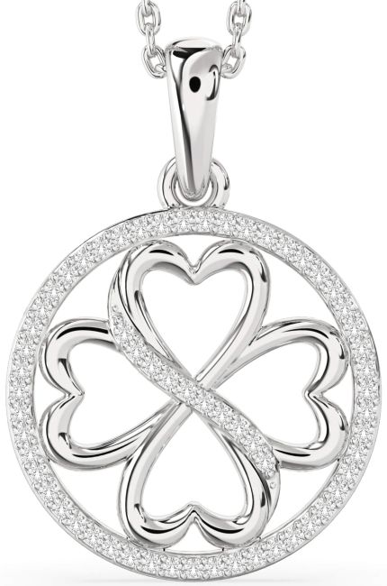 White Sapphire Silver Clover Circle Necklace