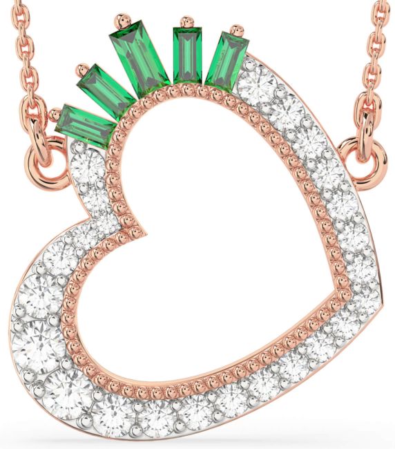 Large Diamond Emerald Rose Gold Heart Necklace