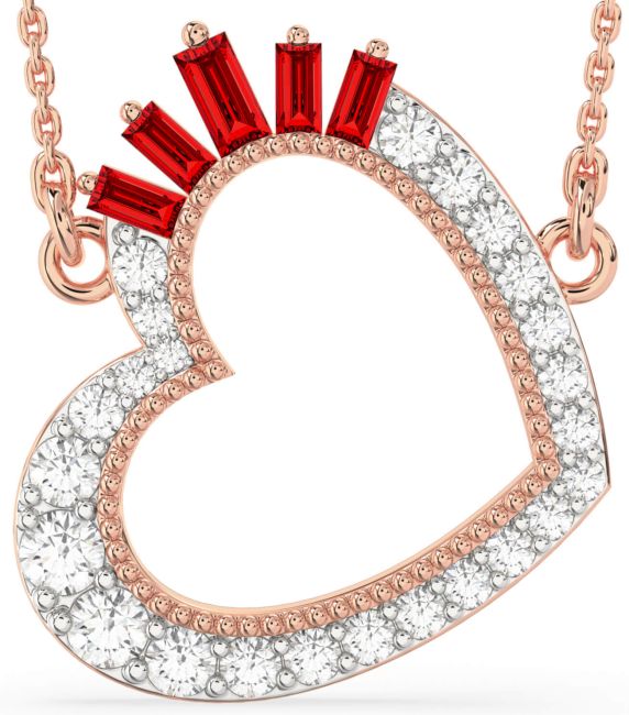 Large Diamond Ruby Rose Gold Heart Necklace