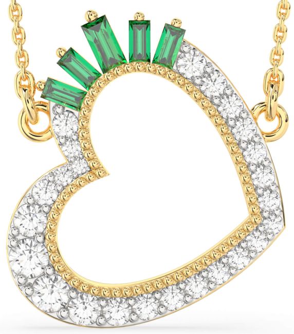 Large Diamond Emerald Gold Heart Necklace