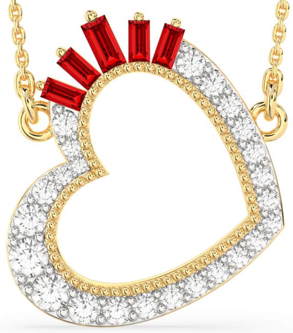 Large Diamond Ruby Gold Heart Necklace