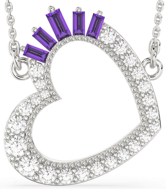 Large Diamond Amethyst Silver Heart Necklace