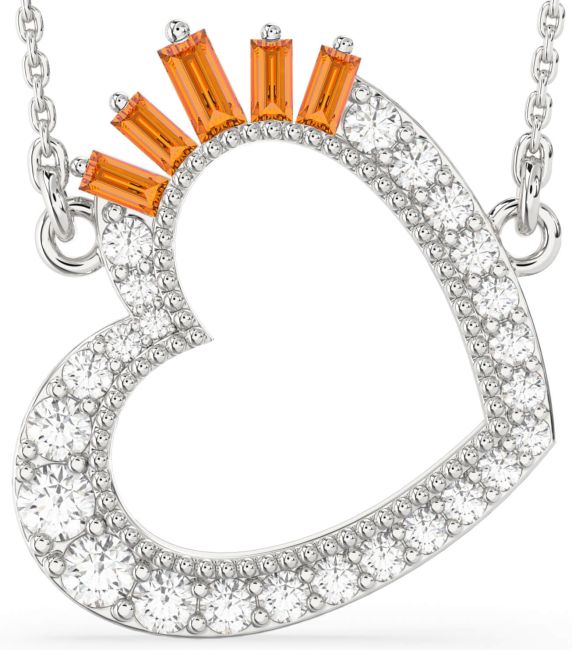 Large Diamond Citrine Silver Heart Necklace