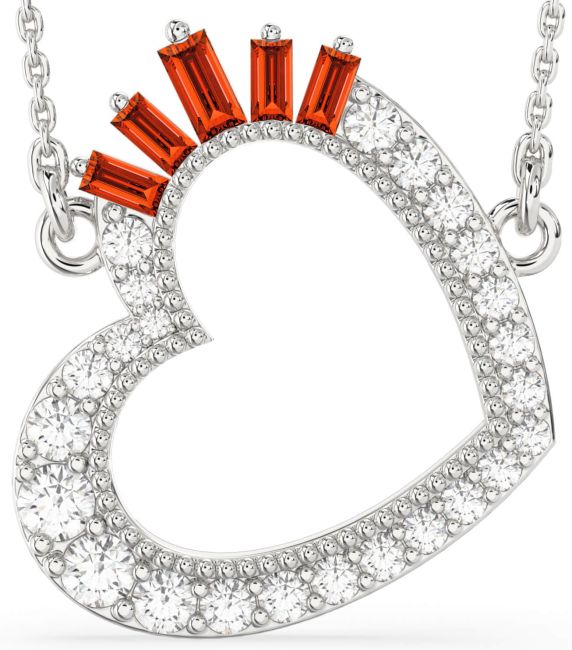 Large Diamond Fire Opal Silver Heart Necklace
