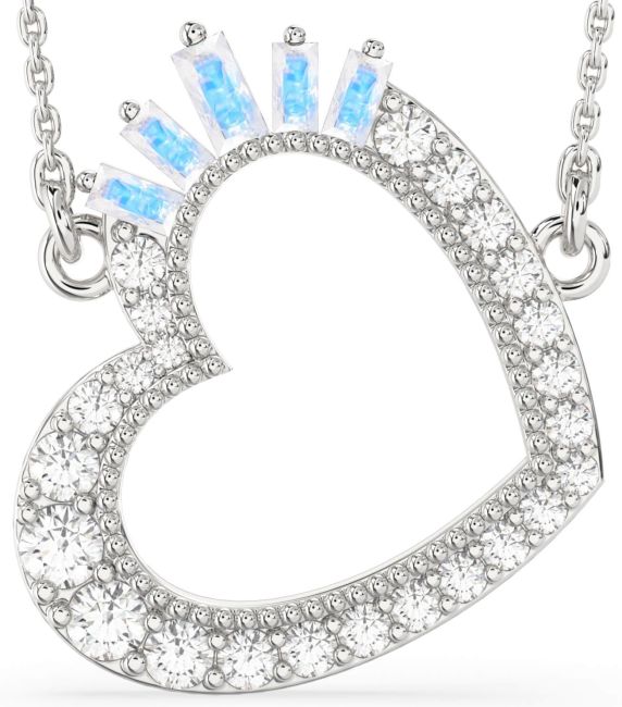 Large Diamond Moonstone Silver Heart Necklace