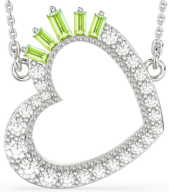 Large Diamond Peridot Silver Heart Necklace
