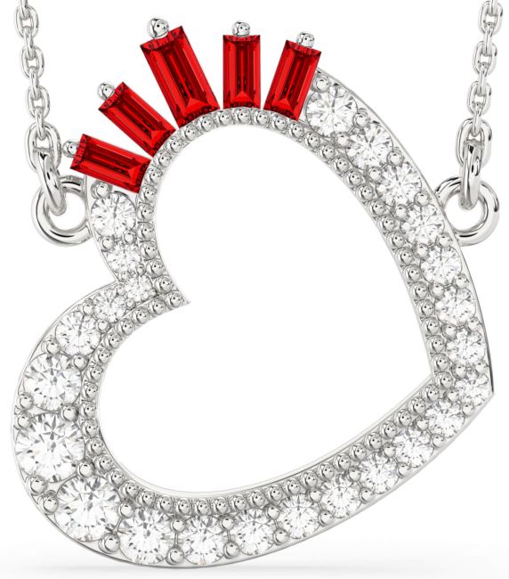 Large Diamond Ruby Silver Heart Necklace