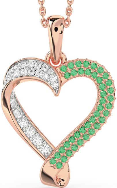 Emerald & Diamond Rose Gold Heart Necklace