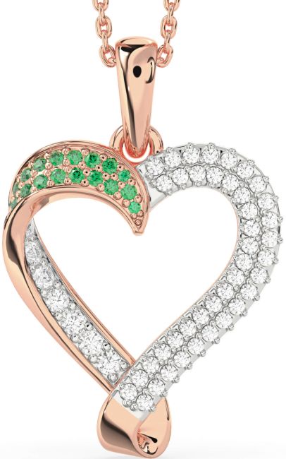 Diamond & Emerald Rose Gold Heart Necklace