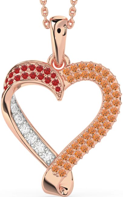 Ruby & Citrine Rose Gold Heart Necklace