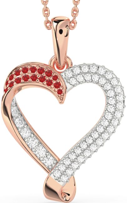 Diamond & Ruby Rose Gold Heart Necklace