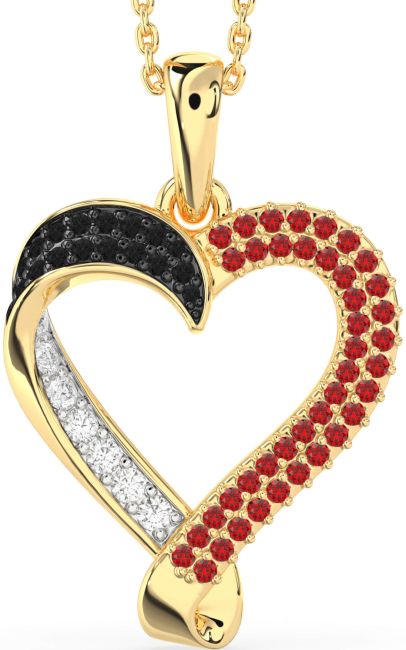Black Diamond & Ruby Gold Heart Necklace