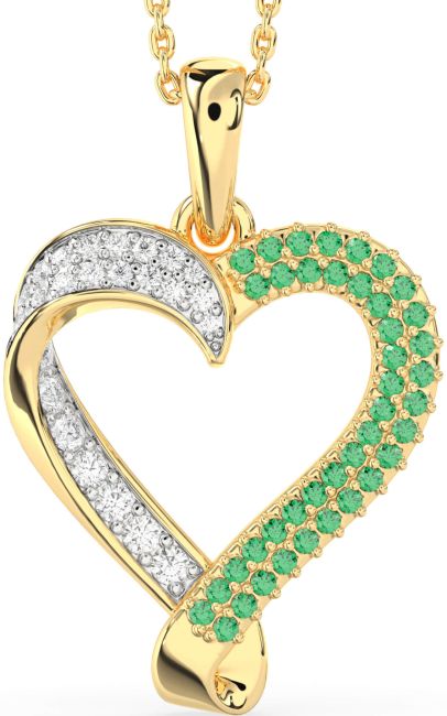 Emerald & Diamond Gold Heart Necklace
