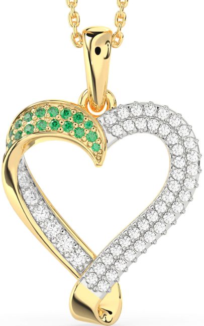 Diamond & Emerald Gold Heart Necklace