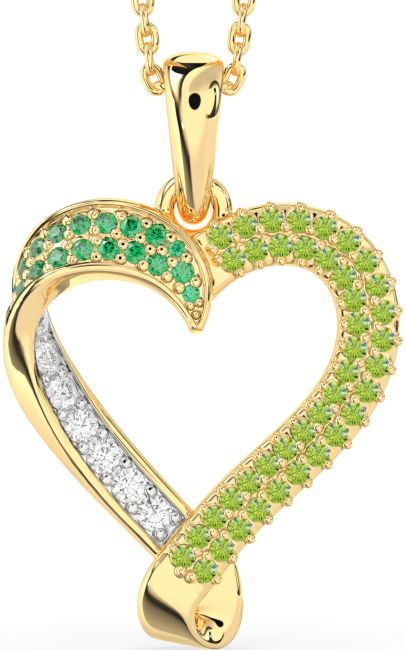 Emerald & Peridot Gold Heart Necklace