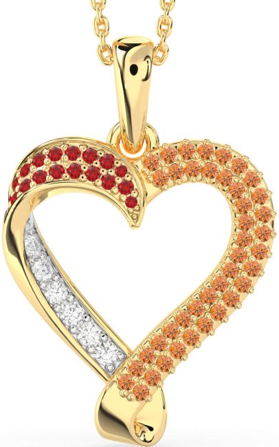 Ruby & Citrine Gold Heart Necklace