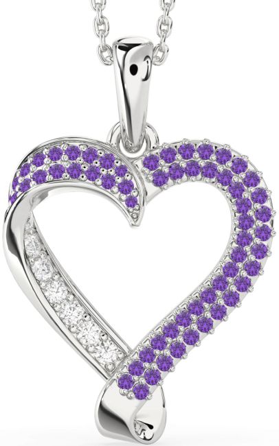 Amethyst Silver Heart Necklace