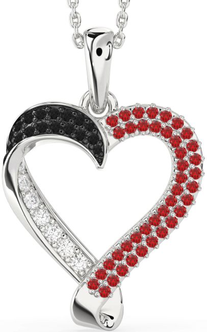 Black Diamond & Ruby Silver Heart Necklace