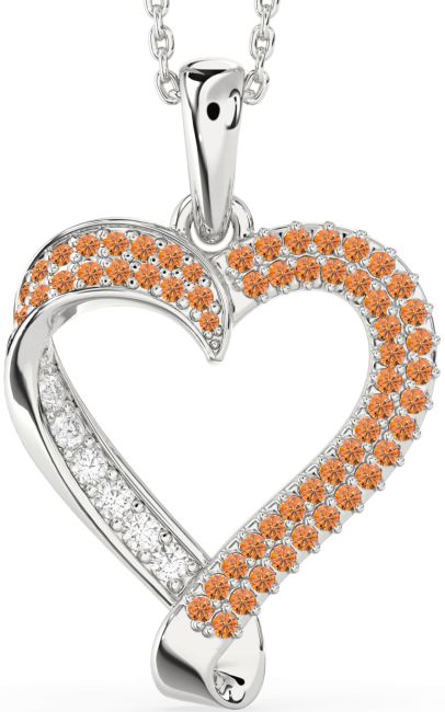 Citrine Silver Heart Necklace