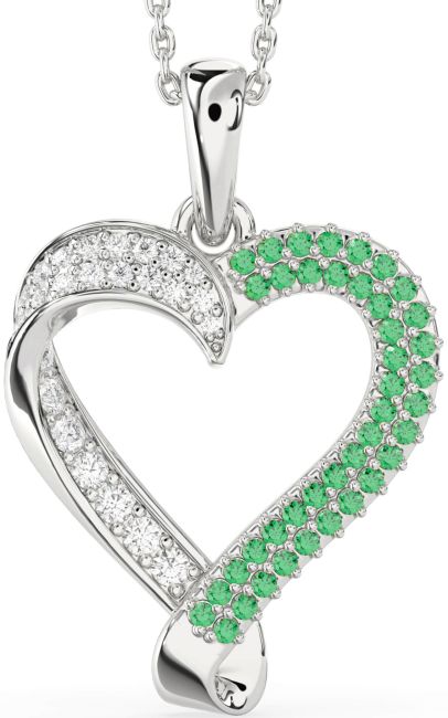 Emerald & Diamond Platinum Heart Necklace