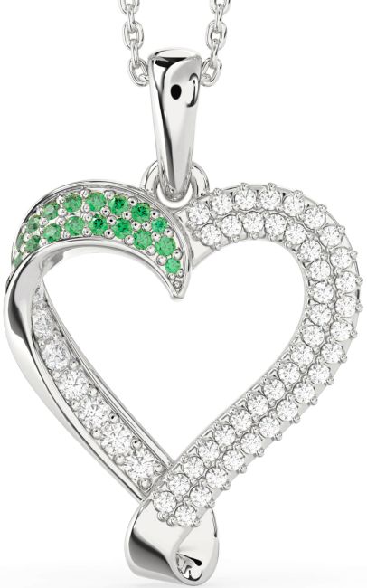 Diamond & Emerald Silver Heart Necklace