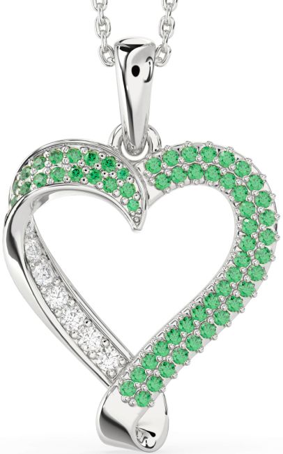 Emerald Platinum Heart Necklace