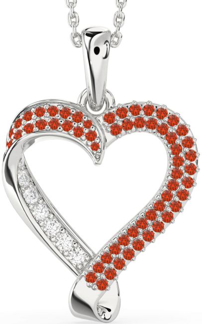 Fire Opal Silver Heart Necklace