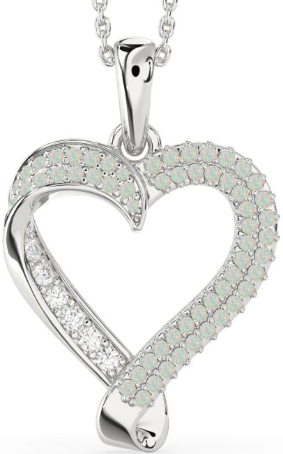 Opal Platinum Heart Necklace