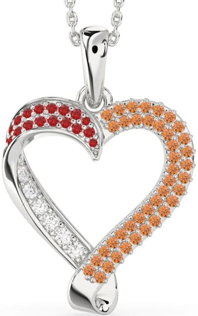 Ruby & Citrine Silver Heart Necklace