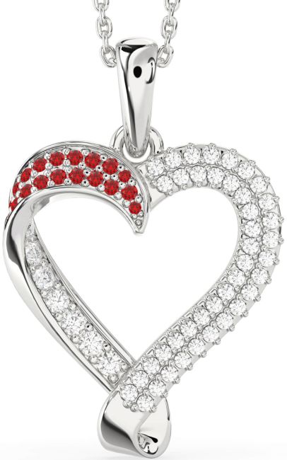 Diamond & Ruby Silver Heart Necklace