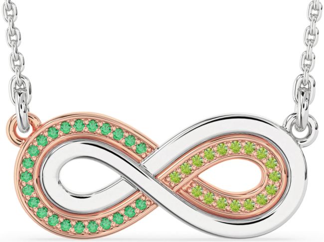 Large Emerald & Peridot Rose Gold Silver Infinity Necklace