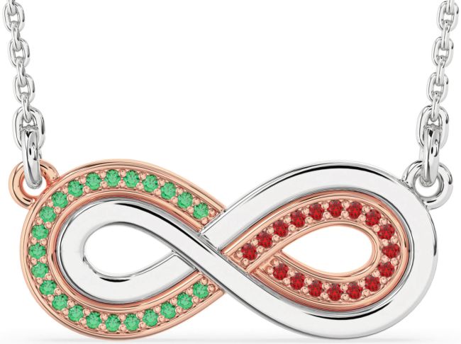 Large Emerald & Ruby Platinum & Rose Gold Infinity Necklace