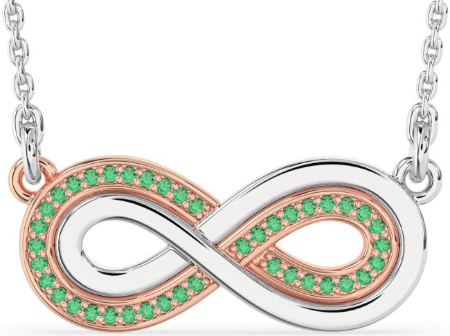 Large Emerald Rose Gold Silver Infinity Necklace