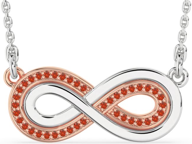 Large Fire Opal Rose Gold Silver Infinity Necklace