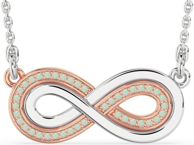Large Opal Rose Gold Silver Infinity Necklace