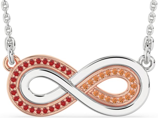 Large Ruby & Citrine Platinum & Rose Gold Infinity Necklace