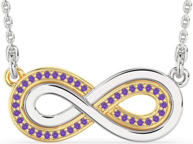 Large Amethyst Gold Silver Infinity Necklace