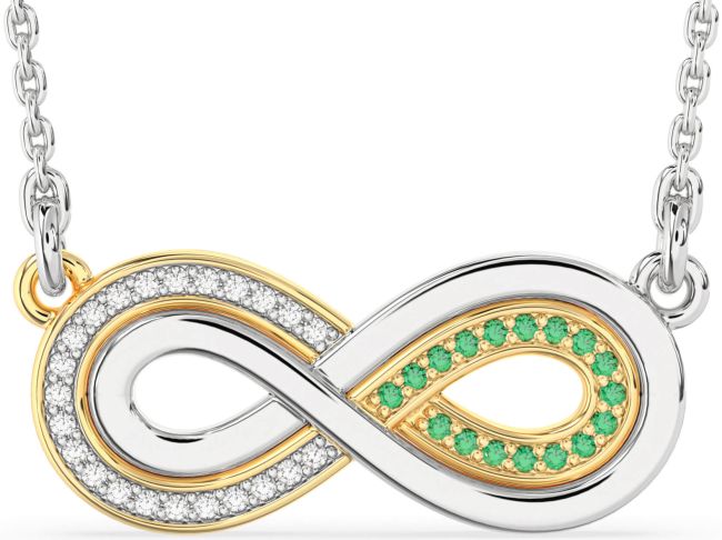 Large Emerald & Diamond Gold Silver Infinity Necklace