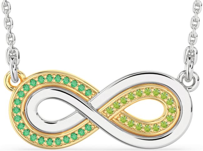 Large Emerald & Peridot Gold Silver Infinity Necklace