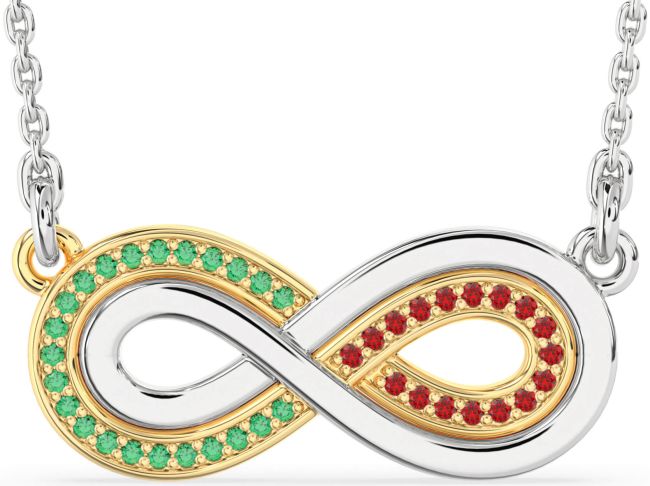 Large Emerald & Ruby Gold Silver Infinity Necklace