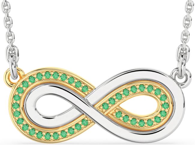 Large Emerald Gold Silver Infinity Necklace